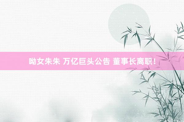 呦女朱朱 万亿巨头公告 董事长离职！