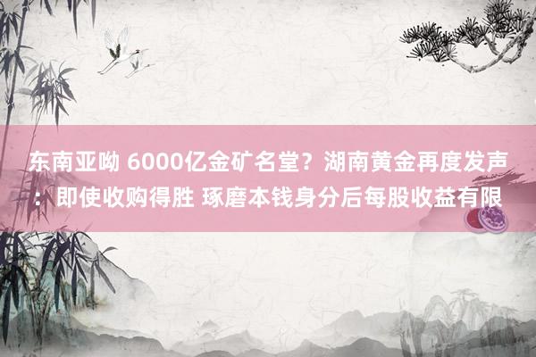 东南亚呦 6000亿金矿名堂？湖南黄金再度发声：即使收购得胜 琢磨本钱身分后每股收益有限